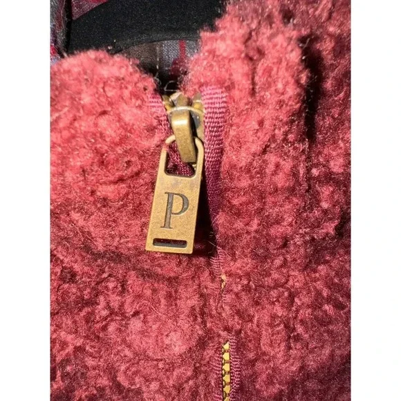 Pendleton Burgandy Sherpa pull over pleaid wool accents L - Picture 10 of 10